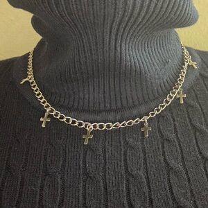 Silver Cross Chain 16” Long Necklace
